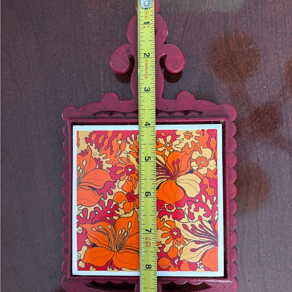 Vintage Kitchen Trivet with Floral Tile Made in Japan - Picture 9 of 10